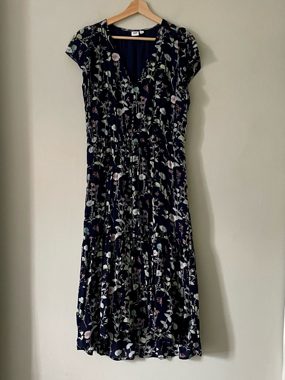 GAP Navy Floral V-Neck Midi Dress